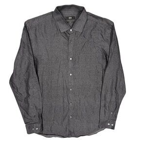 Hugo Boss Slim Fit Dress Shirt Denim "Isaak" Cotton Long Sleeve Grey 41 16 Large